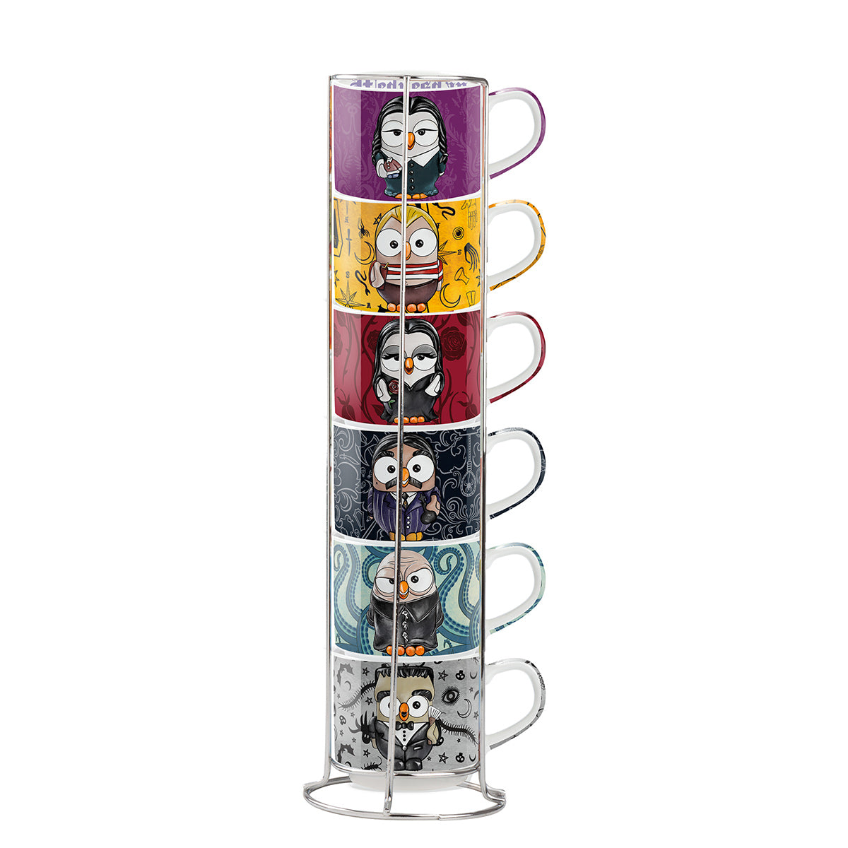 Set 6 Tazzine Caffè impilabili The Addams Family con Metalrack